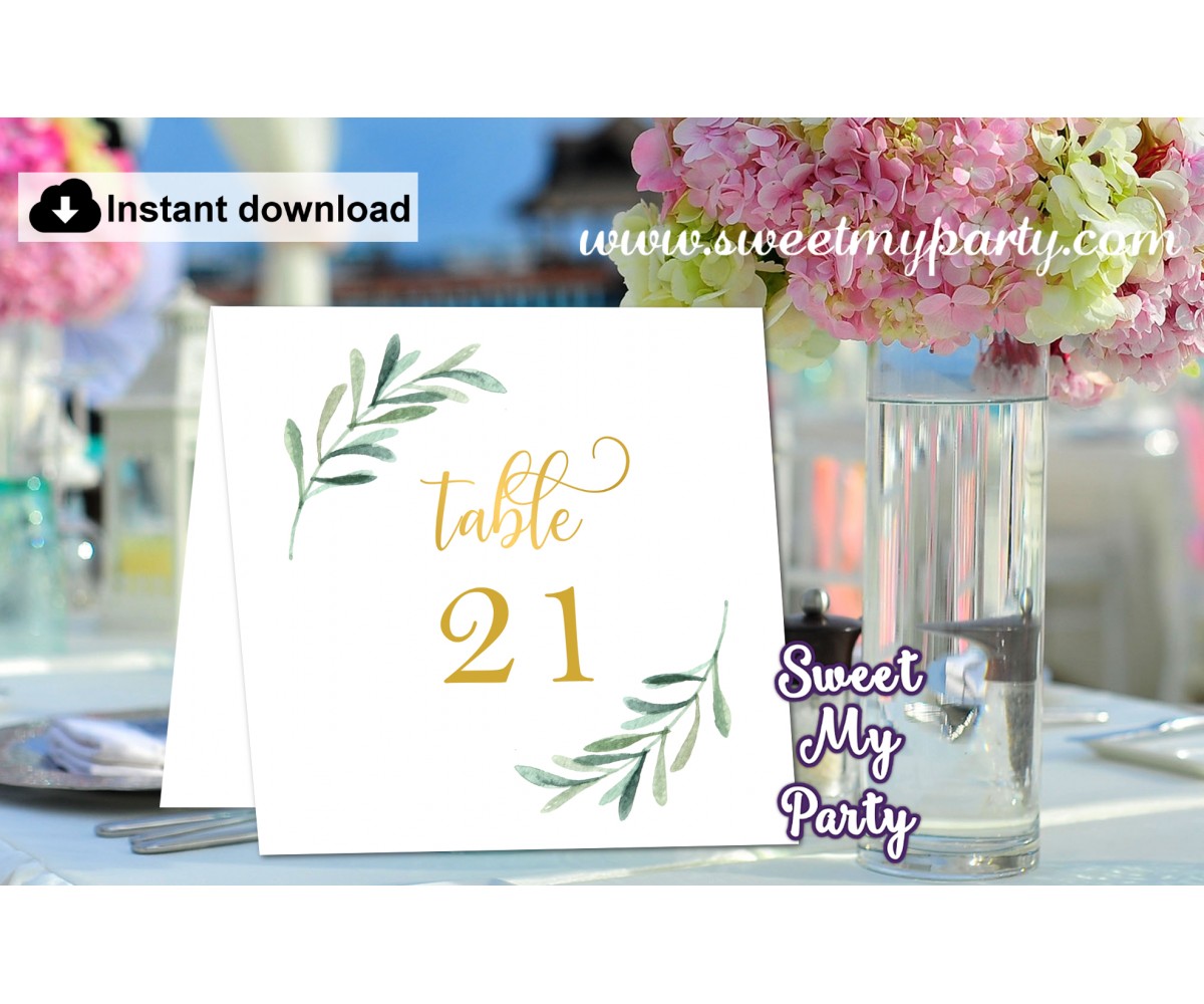Greenery table numbers folded,Olive table numbers template printable, (78) 